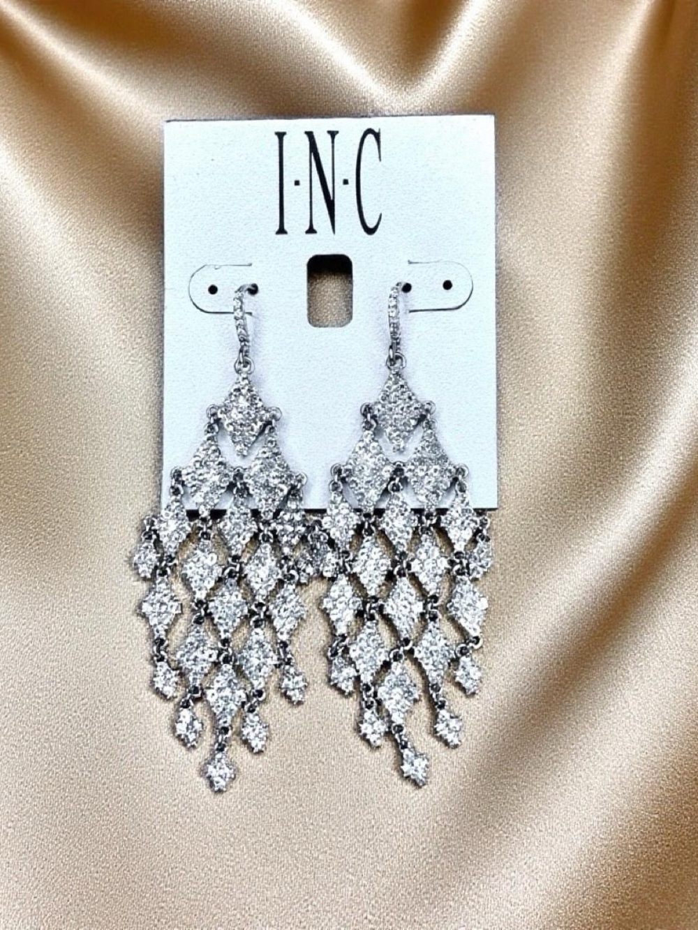 NWT I.N.C. International Concepts Silver Crystal Chandelier Earrings